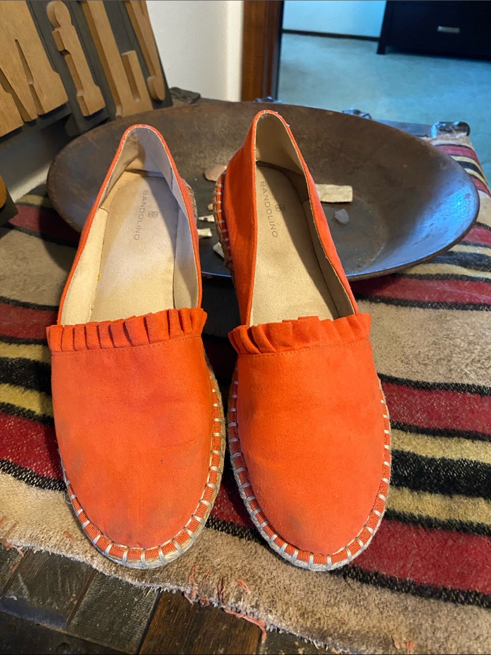 Bandolino Orange Suede Ruffle Espadrille Flats